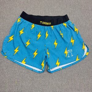 ChicknLegs Mens Large Blue Lightning Bolt Running Shorts Split Leg Zipper Pocket